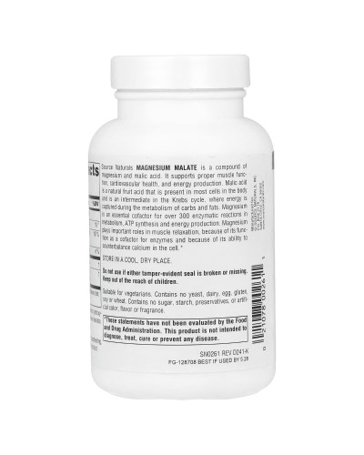 Магній малат, Magnesium Malate, Source Naturals, 90 таблеток