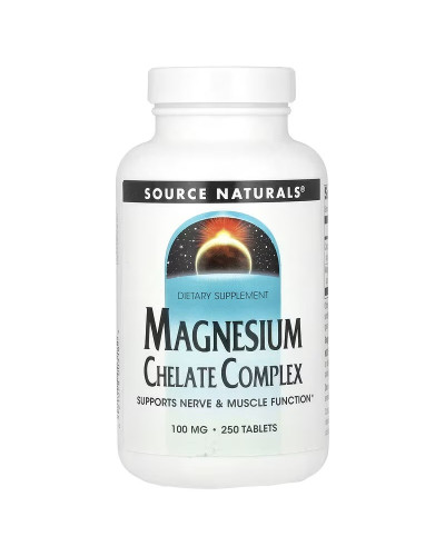 Магній Хелат, 100 мг, Magnesium Chelate Complex, Source Naturals, 250 таблеток