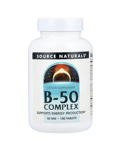 Комплекс вітамінів B, 50 мг, B-50 Complex, Source Naturals, 100 таблеток