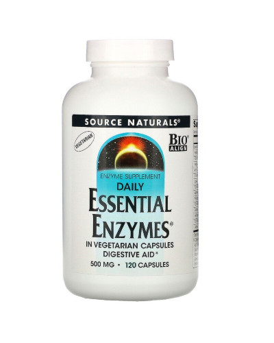 Ефірні Ензими, 500 мг, Daily Essential Enzymes, Source Naturals, 120 вегетаріанських капсул