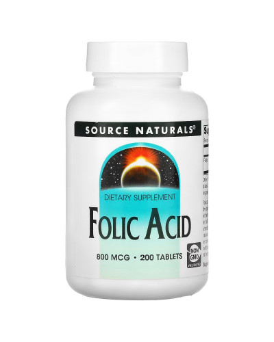 Фолієва кислота, 800 мкг, Folic Acid, Source Naturals, 200 таблеток