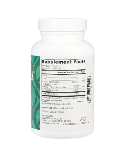 Хлорелла, 200 мг, Yaeyama Chlorella, Source Naturals, 600 таблеток