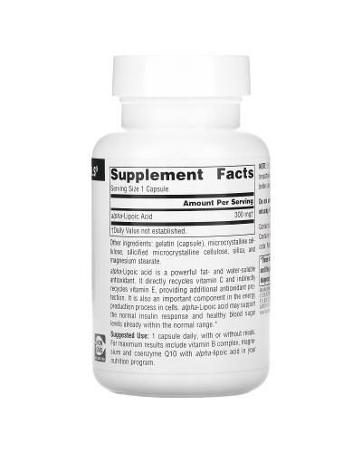 Альфа-ліпоєва кислота, 300 мг, Alpha Lipoic Acid, Source Naturals, 60 капсул