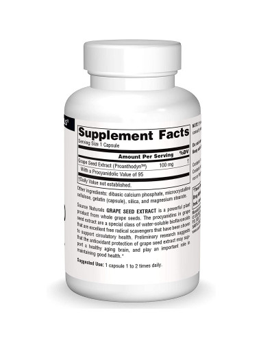 Екстракт виноградних кісточок, 100 мг, Grape Seed Extract, Proanthodyn, Source Naturals, 30 капсул