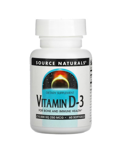 Витамин D-3, 10000 МЕ, Vitamin D-3, Source Naturals, 60 гелевых капсул