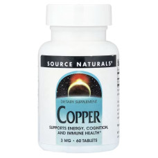 Мідь, 3 мг, Copper, Source Naturals, 60 таблеток