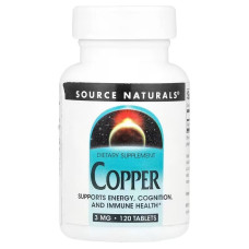 Мідь, 3 мг, Copper, Source Naturals, 120 таблеток
