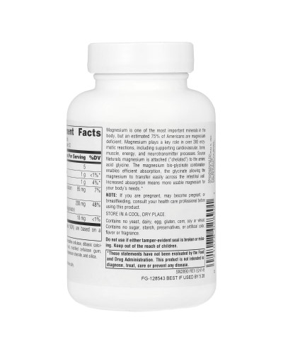 Магній гліцинат, Magnesium Glycinate, Source Naturals, 60 таблеток