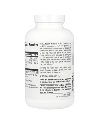 Ультра Магній та Вітамін B6, Ultra-Mag, Source Naturals, 180 веганських капсул