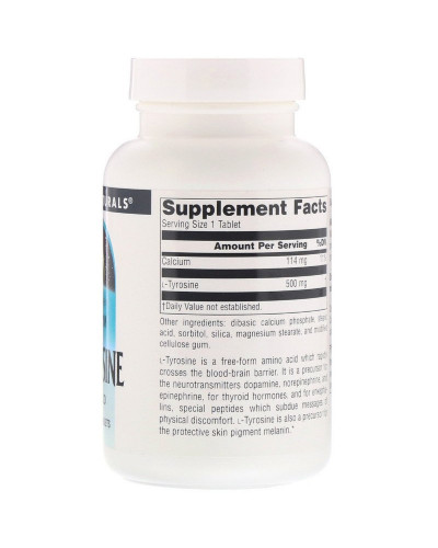 L-Тирозин 500 Мг, L-Tyrosine, Source Naturals, 100 Таблеток