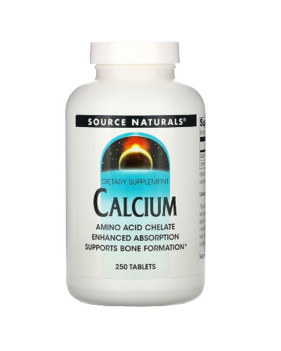 Кальцій в Амінокислотному Хелаті, Source Naturals, 250 таблеток