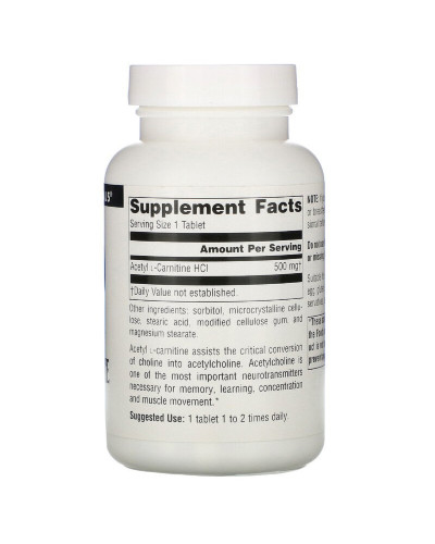 Ацетил L-Карнитин 500 мг, Acetyl L-Carnitine, Source Naturals, 120 таблеток