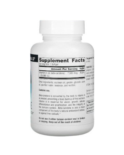 Бета Каротин (Вітамін А) 25000IU, Source Naturals, 100 желатинових капсул