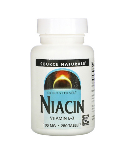 Ніацин (В3) 100мг, Source Naturals, 250 таблеток
