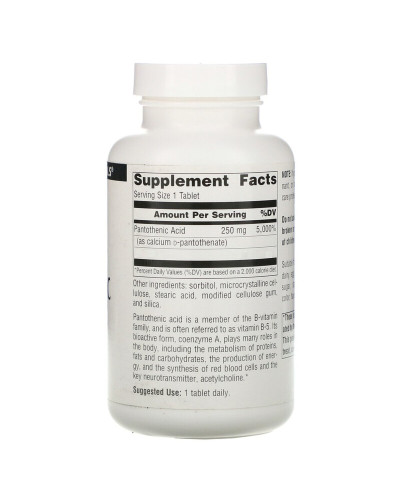 Source Naturals, Пантотенова кислота, вітамін В-5, 250 мг, 250 таблеток
