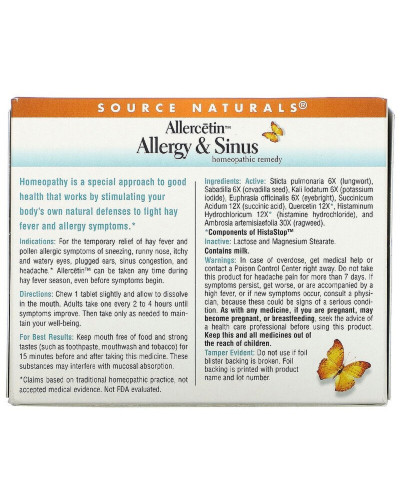 Рослинний Комплекс від Алергії, Allercetin, Source Naturals, 48 таблеток