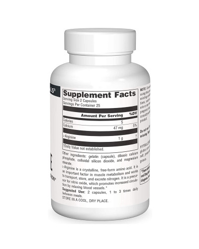 L-Аргінін 500мг, L-Arginine, Source Naturals, 50 капсул