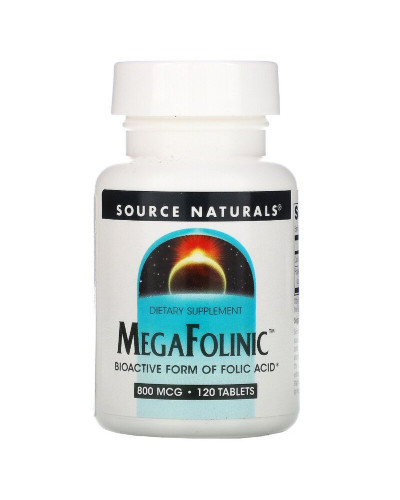 Біоактивна Форма Фолієвої Кислоти (В9) 800мкг, MegaFolinic, Source Naturals, 120 таблеток