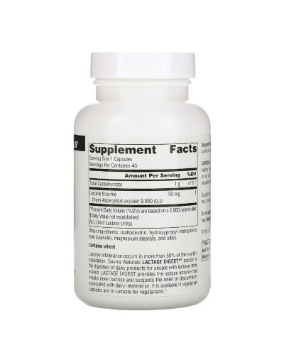 Лактаза, 30 мг, Lactase Digest, Source Naturals, 45 капсул