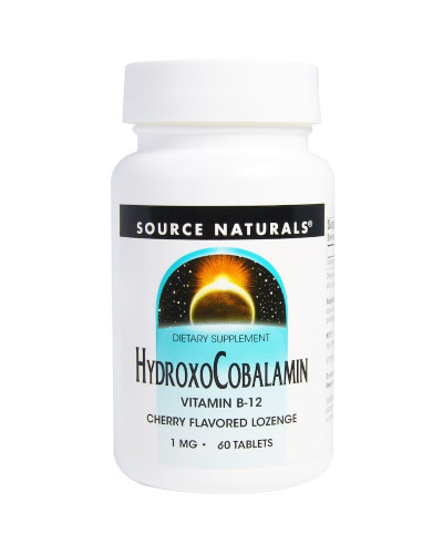 Вітамін B12, 1 мг, Гідроксокобаламін, смак вишні, Hydroxocobalamin, Source Naturals, 60 таблеток