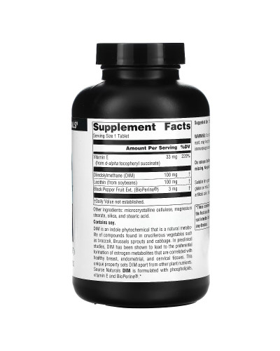 Діиндолілметан, 100мг, DIM, Source Naturals, 180 таблеток