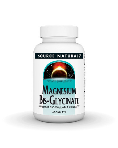 Магній Бісгліцинат, Magnesium Bis-Glycinate, Source Naturals, 60 таблеток