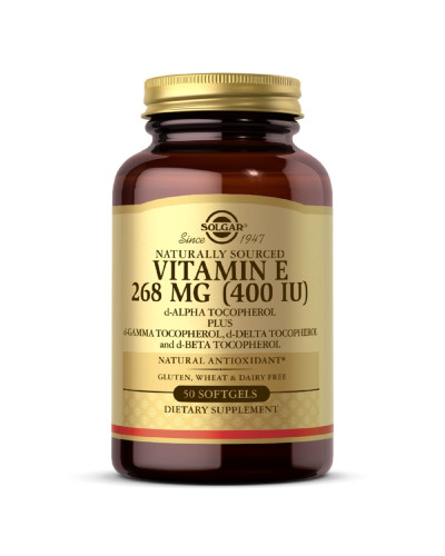 Вітамін E, 268 мг (400 МО), Vitamin E, d-Alpha Tocopherol & Mixed Tocopherols, Solgar, 50 желатинових капсул