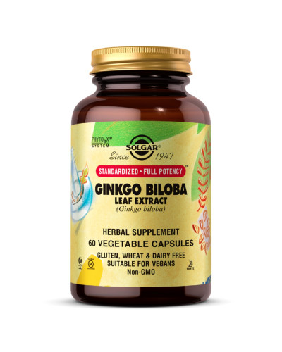Экстракт Листьев Гинкго Билобы, Ginkgo Biloba Leaf Extract, Solgar, 60 гелевых капсул