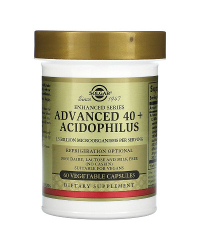 Пробіотики, Advanced 40+ Acidophilus, Solgar, 60 капсул