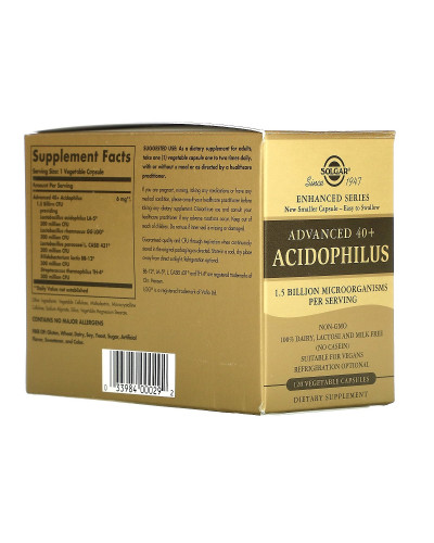 Пробіотики, Advanced 40+ Acidophilus, Solgar, 120 капсул