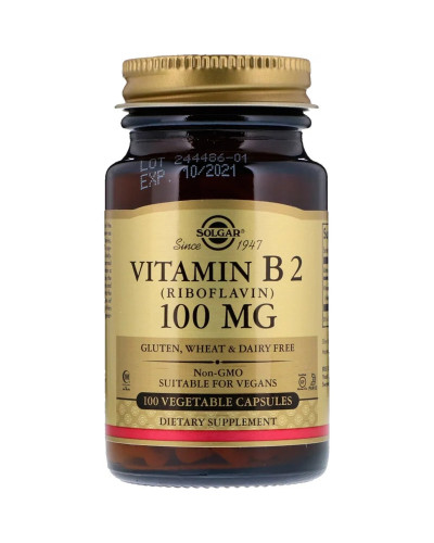 Вітамін B2 (рибофлавін), Vitamin B2 (Riboflavin), 100 мг, Solgar, 100 вегетаріанських капсул
