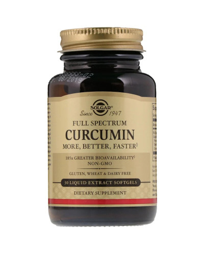 Куркумін, Full Spectrum Curcumin, Solgar, 30 желатинових капсул з рідким екстрактом