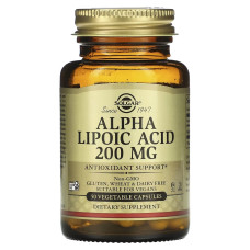 Альфа-липоевая кислота, 200 мг, Alpha Lipoic Acid, Solgar, 50 вегетерианских капсул