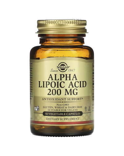 Альфа-ліпоєва кислота, 200 мг, Alpha Lipoic Acid, Solgar, 50 вегетеріанських капсул