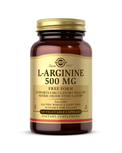 L-Аргінін 500 мг, L-Arginine, Solgar, 100 вегетаріанських капсул