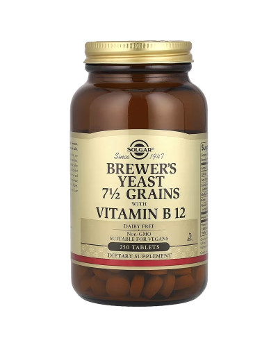 Пивні дріжджі з вітаміном B12, Brewer's Yeast, 7 1/2 Grains with Vitamin B12, Solgar, 250 таблеток