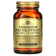 Хром Пиколинат, 200 мкг, Chromium Polynicotinate, Solgar, 100 вегетарианских капсул.