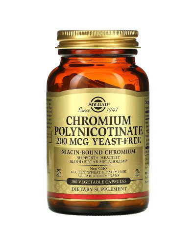 Хром Піколінат, 200 мкг, Chromium Polynicotinate, Solgar, 100 вегетаріанських капсул
