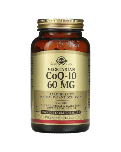 Вегетаріанський Коензим Q-10, 60 мг, Vegetarian CoQ-10, Solgar, 180 вегетаріанських капсул