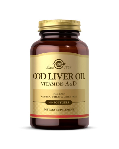 Вітаміни A і D з печінки норвезької тріски, Cod Liver Oil & Vitamins A & D, Solgar, 100 желатинових капсул
