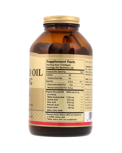 УЦІНКА Лляна Олія, Flaxseed Oil, Solgar, 1250 мг, 100 гелевих капсул (вм'ятина на кришці)