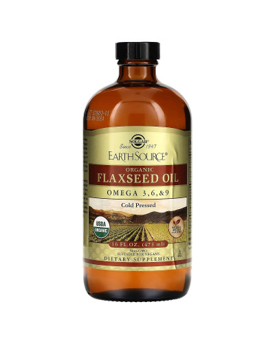 Льняна олія органічна, Earth Source, Organic Flaxseed Oil, Solgar, 473 мл