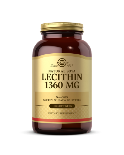 Лецитин Неотбеленный 1360 мг, Natural Soya Lecithin, Solgar, 100 желатиновых капсул