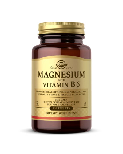 Магній з вітаміном B6, Magnesium with Vitamin B6, Solgar, 100 таблеток
