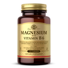 УЦЕНКА Магний с витамином B6, Magnesium with Vitamin B6, Solgar, 100 таблеток (повреждена внешняя пленка)