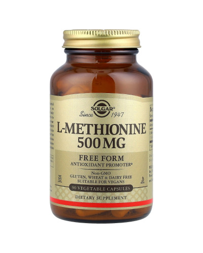 L-Метіонін, 500 мг, L-Methionine, Solgar, 90 вегетаріанських капсул