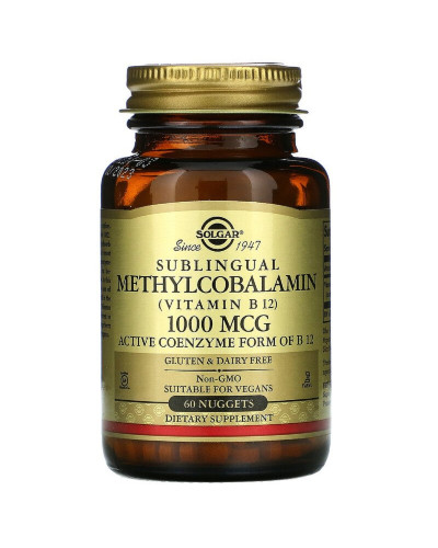 Вітамін В12 (Метилкобаламін), Sublingual Vitamin B12, 1000 мкг, Solgar, 60 нагетсів