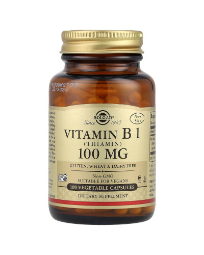 Вітамін В1 (тіамін), 100 мг, Vitamin B1, Solgar, 100 вегетаріанських капсул