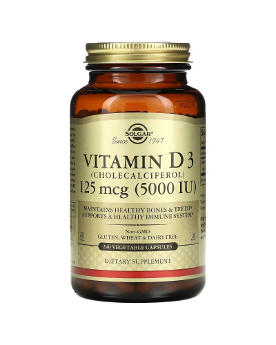 Вітамін D3, 125 мкг (5000 МО), Vitamin D3 (Cholecalciferol), Solgar, 240 вегетаріанських капсул