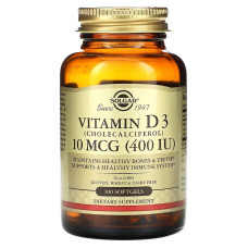 Витамин D3, 10 мкг (400 МЕ), Vitamin D3 (Cholecalciferol), Solgar, 240 гелевых капсул